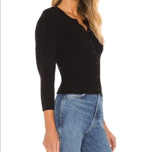 Frame rib crop cardi with puff sleeves in noir